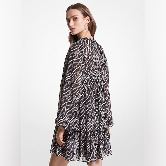 Michael Kors Status Print Georgette Babydoll Dress - Picture 2 of 5